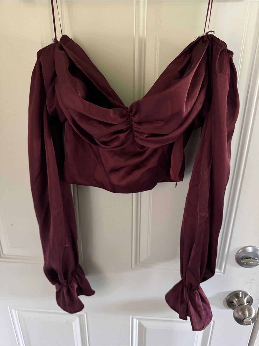 Women’s Ruched Off-Shoulder Long Sleeve Top - Burgundy